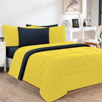 Edredom Malha 100% Algodão Gran Moratta 1 Peça King - Amarelo-azul Marinho - Design Resistente
