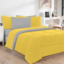 Edredom Malha 100% Algodão Gran Moratta 1 Peça Queen - Amarelo/Cinza