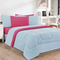 Edredom Malha 100% Algodão Gran Moratta 1 Peça Queen - Azul Bebê/Pink