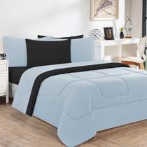 Edredom Malha 100% Algodão Gran Moratta 1 Peça Queen - design na cor Azul Bebê-preto