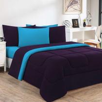 Edredom Malha 100% Algodão Gran Moratta 1 Peça Solteiro - Estilo na cor Roxo -azul Turquesa