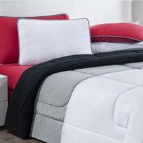 Edredom Malha 100% Algodão Urbano 1 Peça Casal - Branco-mescla-preto