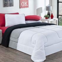 Edredom Malha 100% Algodão Urbano 1 Peça Casal - Branco/Mescla/Preto