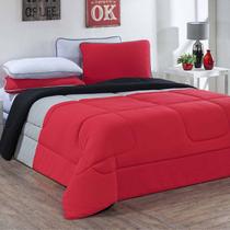 Edredom Malha 100% Algodão Urbano 1 Peça Casal - Vermelho/Mescla/Preto