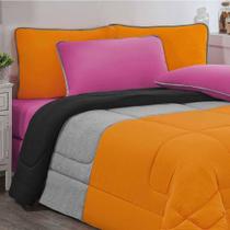 Edredom Malha 100% Algodão Urbano 1 Peça King - Laranja-mescla-preto