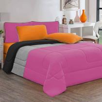 Edredom Malha 100% Algodão Urbano 1 Peça King - Pink/Mescla/Preto