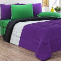 Edredom Malha 100% Algodão Urbano 1 Peça King - Roxo-mescla-preto