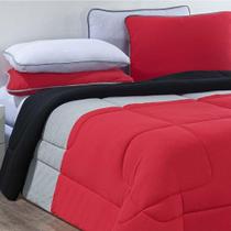 Edredom Malha 100% Algodão Urbano 1 Peça Queen - Vermelho-mescla-preto