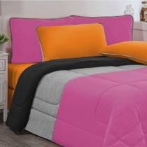 Edredom Malha 100% Algodão Urbano 1 Peça Solteiro - Pink-mescla-preto