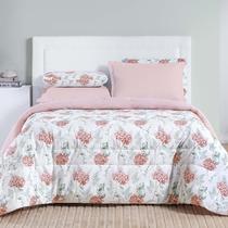 Edredom Maris Super King Percalle Floral Hortênsia Salmão