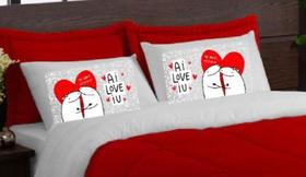 Edredom memes dupla face queen vermelho branco 05 peças ai love iu Edredom memes dupla face queen vermelho branco 05 peças ai love iu