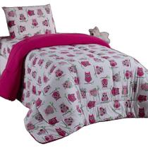 Edredom Mimos Solteiro Dupla Face Malha Manta Soft Coruja
