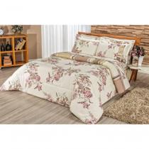 Edredom Percal 180 Fios Requinte Gran Moratta 2,60m X 2,40m 1 Peça - 80% Algodão 20% Poliéster - Floral Cáqui