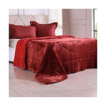 Edredom Plush Bicolor King Dupla Face Toque Flannel Vermelho - Bene Casa