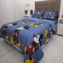 Edredom Portallar Casal Malha 100% Algodão Disney Mickey Mouse 2,00mx220m Azul