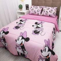 Edredom Portallar Casal Malha 100% Algodão Disney Minnie Beauty 2,00mx220m Rosa