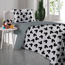 Edredom Portallar Solteiro Malha 100% Algodão Disney Mickey In Love 1,50mx220m Cinza