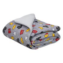 Edredom Portallar Solteiro Malha Misto Disney Mickey Ícones150mx220m Cinza