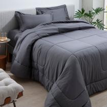 Edredom Queen 300 Fios Kacyumara Liso Grafite Satinee Acetinado