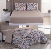 Edredom Queen 4 peças100% Algodão Dupla Face Malha Penteada Antialérgico