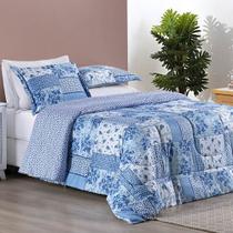 Edredom Queen Bouti Dupla Face 3 Peças - Azul Sereno - Micropercal 100% Poliester