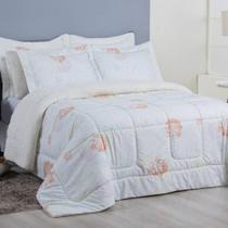Edredom Queen Coberdrom Top Line Estampado Hipercal/Sherpa 3 Peças - Garden Edredom Queen Coberdrom Top Line Estampado Hipercal/Sherpa 3 Peças - Garden