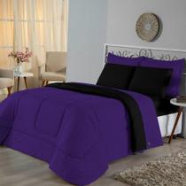 Edredom Queen Dupla Face Malha 100% Algodão 1 Peça - Roxo-preto Edredom Queen Dupla Face Malha 100% Algodão 1 Peça - Roxo-preto