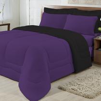 Edredom Queen Dupla Face Malha 100% Algodão 1 peça - Roxo/Preto