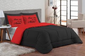 Edredom Queen Estampado 5 Peças Dupla Face Vermelho E Preto Oração