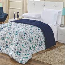 Edredom Queen Malha Algodão Dupla Face Geométrico Azul