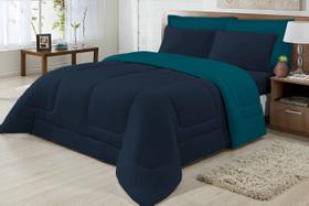 Edredom Queen Malha Antialérgica 100% ALG Marinho e Petróleo