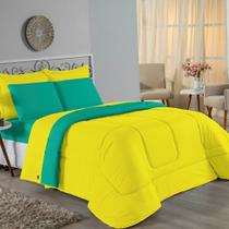 Edredom Queen Nobre 1 Peça Dupla Face 2,40m x 2,60m Malha 100% Algodão - Amarelo / Jade