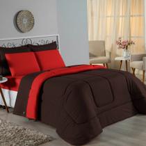 Edredom Queen Nobre 1 Peça Dupla Face 2,40m x 2,60m Malha 100% Algodão - Marrom / Vermelho
