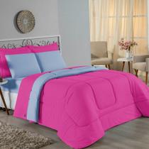 Edredom Queen Nobre 1 Peça Dupla Face 2,40m X 2,60m Malha 100% Algodão - Pink / Azul-bebê