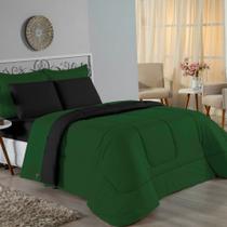 Edredom Queen Nobre 1 Peça Dupla Face 2,40m x 2,60m Malha 100% Algodão - Verde-Bandeira / Preto