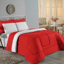 Edredom Queen Nobre 1 Peça Dupla Face 2,40m x 2,60m Malha 100% Algodão - Vermelho / Branco