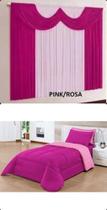Edredom solteiro 04 peças dupla face com cortina 2 metros pink rosa
