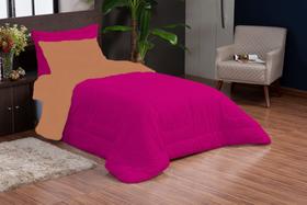 Edredom solteiro 04 peças dupla face pink bege