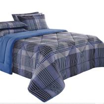 Edredom Solteiro BBC Textil Malha 170x240 cm Xadrez Azul 25 Edredom Solteiro BBC Textil Malha 170x240 cm Xadrez Azul 25