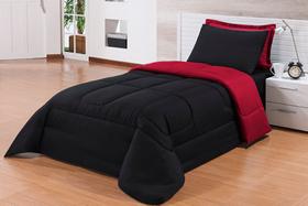 Edredom Solteiro Box 2,20x1,60 Gramatura da Manta 120gr/m2 Preto com Vermelho