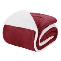 Edredom Solteiro Coberdrom Noruega Sherpa/Mantinha 1 Peça - Vinho - Flanel 100% poliester