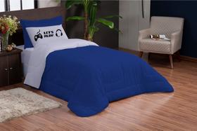 Edredom solteiro dupla face 03 peças game azul branco infantil