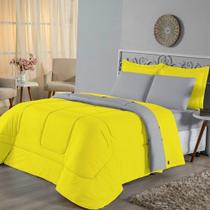 Edredom Solteiro Dupla Face Malha 100% Algodão 1 Peça - Amarelo-cinza Edredom Solteiro Dupla Face Malha 100% Algodão 1 Peça - Amarelo-cinza