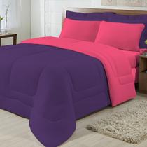 Edredom Solteiro Dupla Face Malha 100% Algodão 1 peça - Roxo/Pink