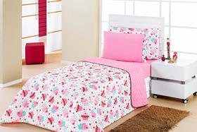 Edredom Solteiro Dupla Face Rosa Cupcake Menina