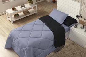 Edredom Solteiro Dupla Face Ternura Preto/Cinza 4 Peças Edredom Solteiro Dupla Face Ternura Preto/Cinza 4 Peças