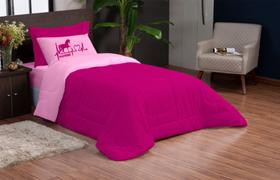 Edredom solteiro estampado pink rosa cavalo - 03 peças