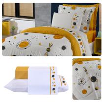 Edredom Solteiro Infantil Estampado Percal 300 Fios Peletizado 03 Peças Galáxia