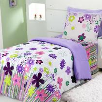 Edredom Solteiro Infantil Kids Estampado Garden Lilás