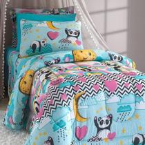 Edredom Solteiro Liverpool Kids Dupla Face Malha Estampada 3 Peças Love Panda Edredom Solteiro Liverpool Kids Dupla Face Malha Estampada 3 Peças Love Panda